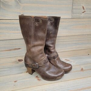 Dansko Rylan CRAZY HORSE Brown studded harness Tall Boots Sz EUR 40 US 9